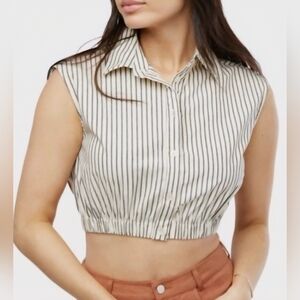 WeWoreWhat Sleeveless Striped Popover Crop Shirt, Size Medium, NWT